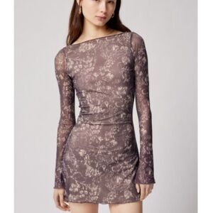 Motel Rocks Brown and Cream Sheath Dress with Bell Sleeves
